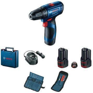 Bosch GSR 120-LI (06019G8002) Акумуляторний шурупокрут + 2 акб 2.0 Ah + ЗУ + набір біт 11 шт. + набір свердл 12 шт. 99-00014134 фото